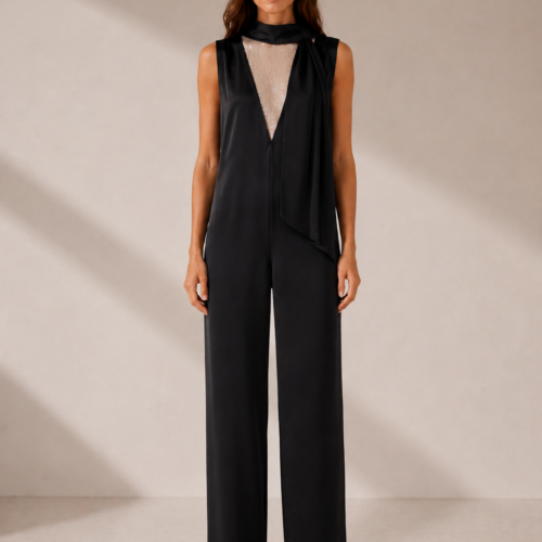 Noir Silk Tie Jumpsuit