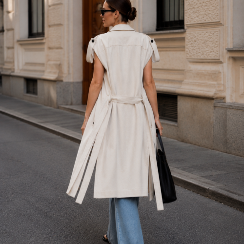 Alternative view of Urban Ease Sleeveless Trench Vest – Off-white
