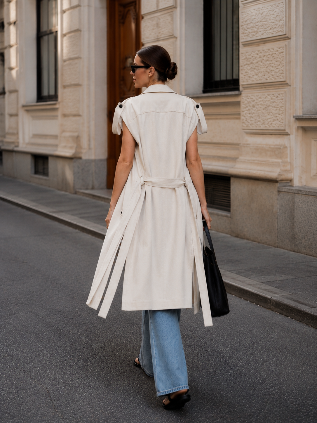 Urban Ease Sleeveless Trench Vest – Off-white - Image 2