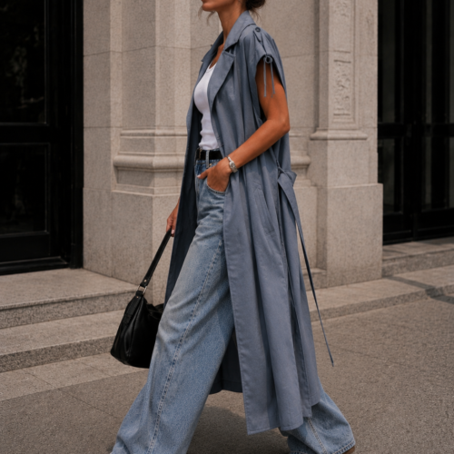 Alternative view of Urban Ease Sleeveless Trench Vest – Denim Blue