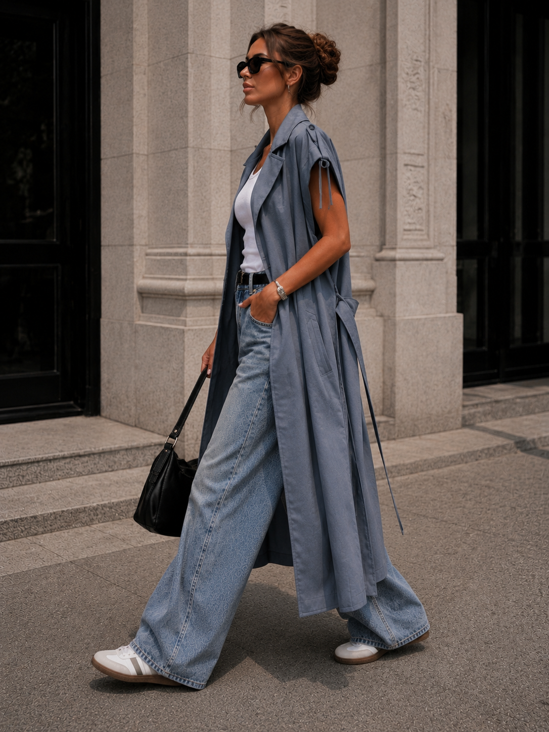 Urban Ease Sleeveless Trench Vest – Denim Blue - Image 2