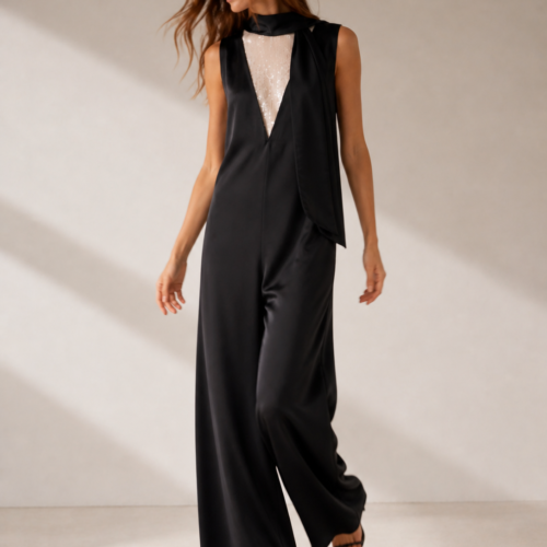 Alternative view of Noir Silk Tie Jumpsuit