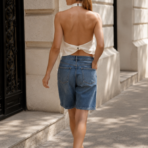 Alternative view of Élodie asymmetrical halter top