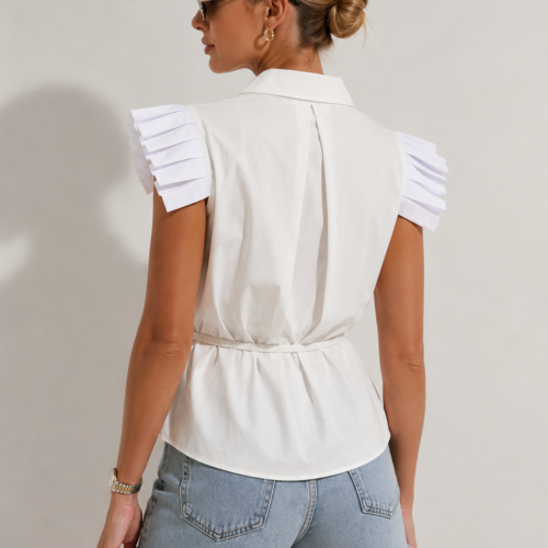 Alternative view of PLISSÉ FRONT T-SHIRT – White