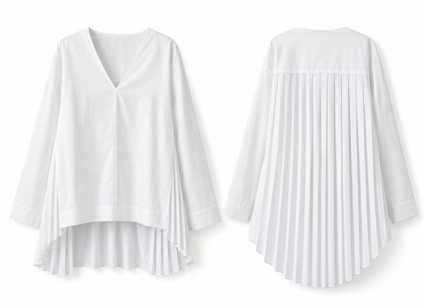 PLISSÉ BACK T-SHIRT – White - Long sleeve - Image 3