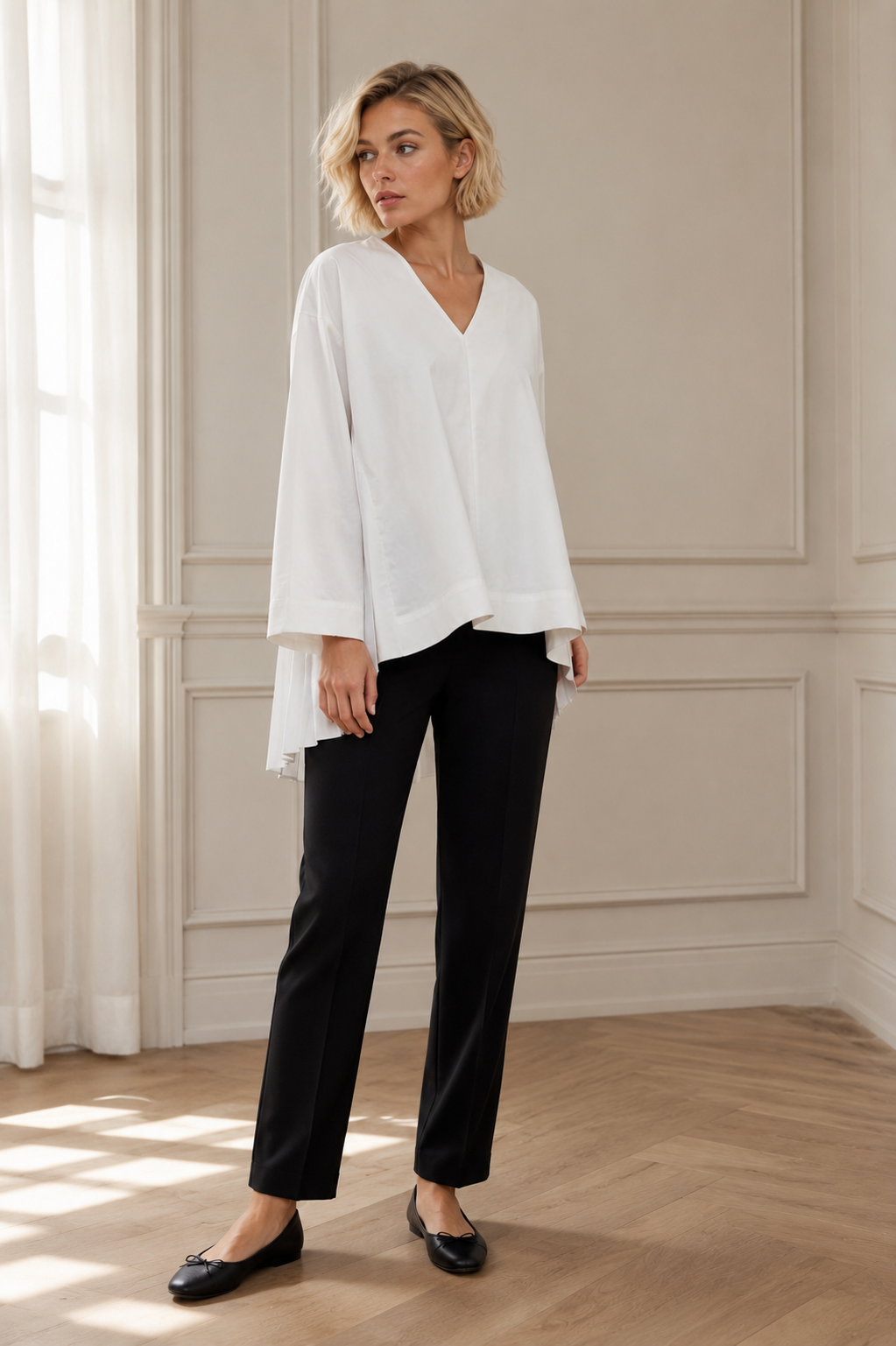 PLISSÉ BACK T-SHIRT – White - Long sleeve - Image 4