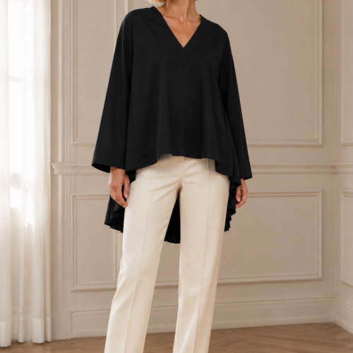 Alternative view of PLISSÉ BACK T-SHIRT – Black - Long sleeve
