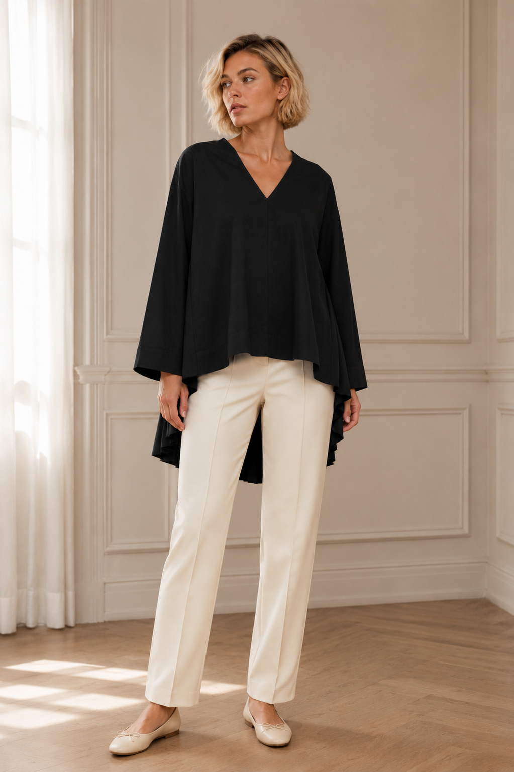 PLISSÉ BACK T-SHIRT – Black - Long sleeve - Image 2