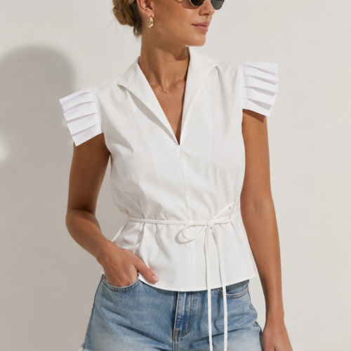 PLISSÉ FRONT T-SHIRT – White