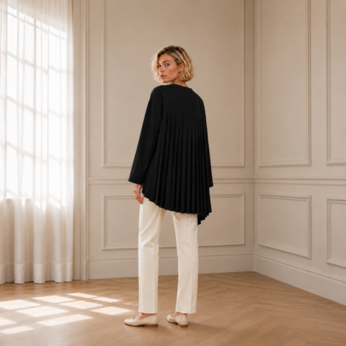 PLISSÉ BACK T-SHIRT – Black - Long sleeve