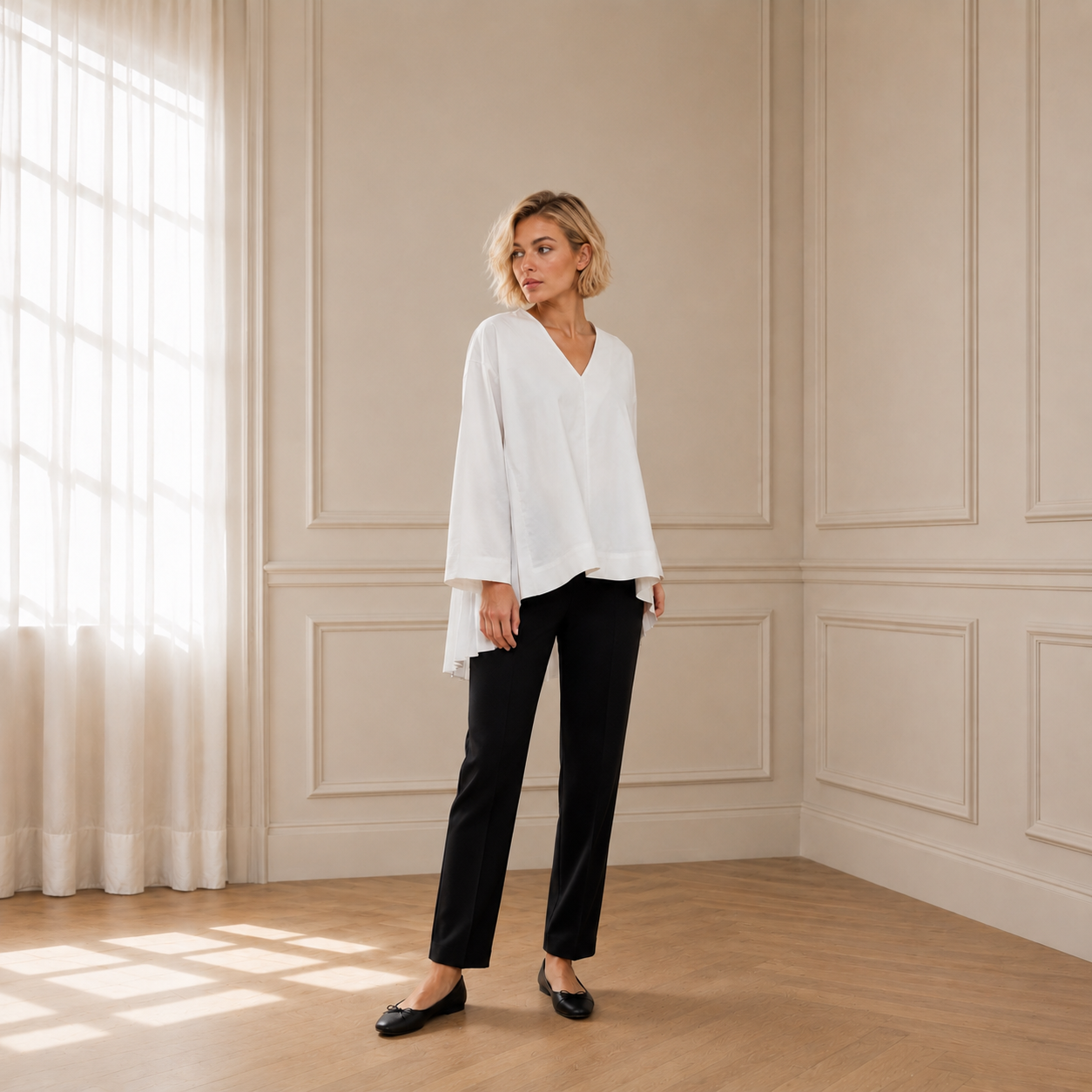 PLISSÉ BACK T-SHIRT – White - Long sleeve