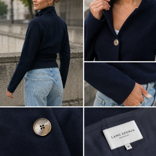 Alternative view of Navy Merino Cardigan - 2 buttons