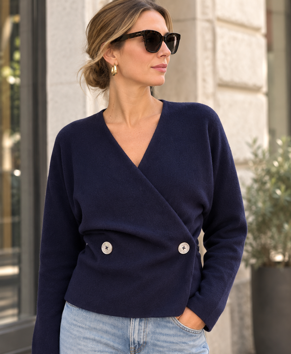 Navy Merino Cardigan - 1 button
