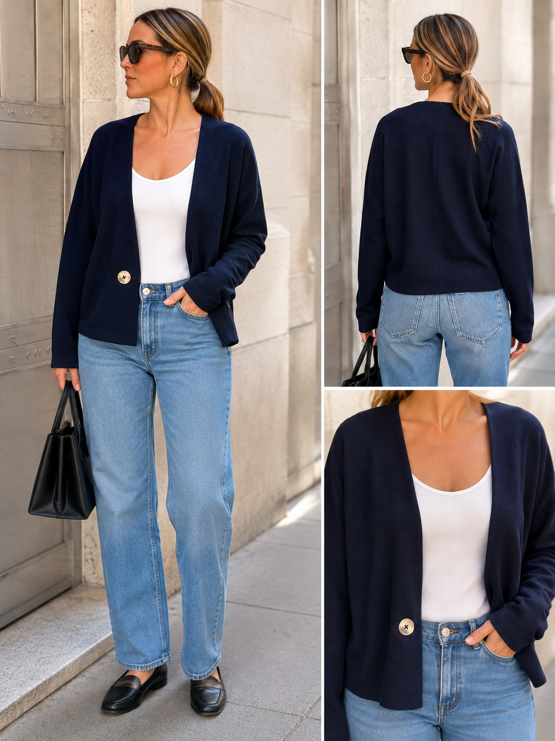 Navy Merino Cardigan - 1 button - Image 5