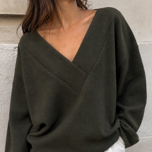 Alternative view of Olive Merino V-Neck Sweater