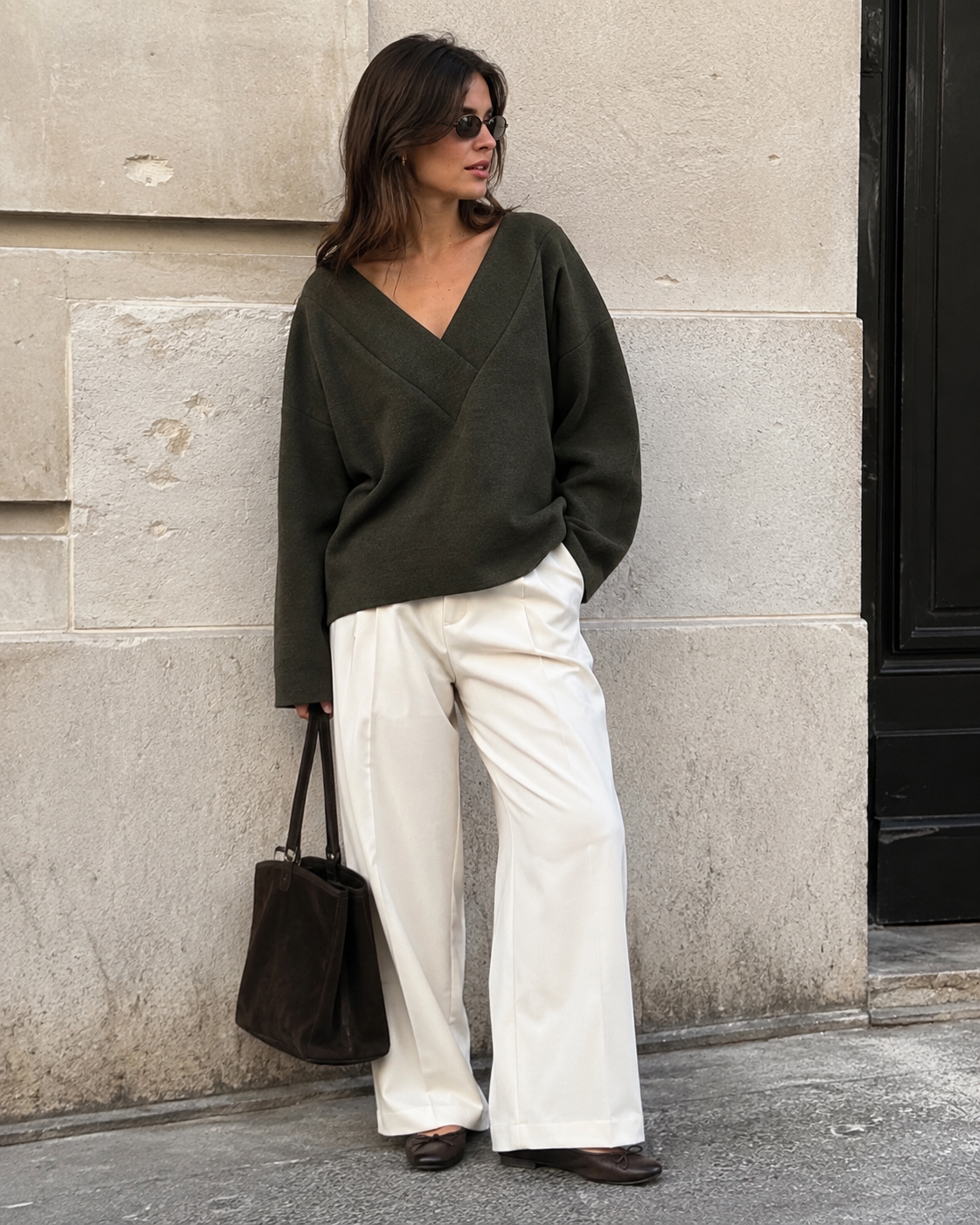 Olive Merino V-Neck Sweater - Image 3