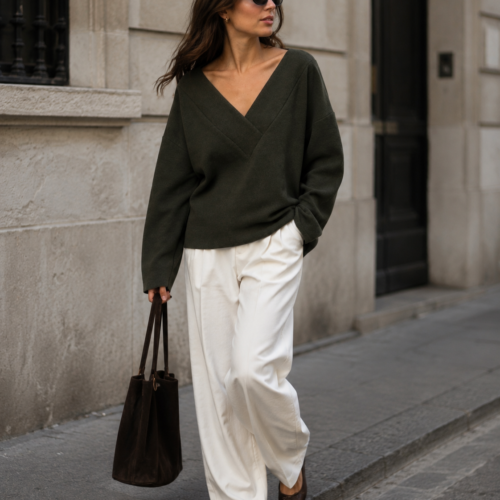 Olive Merino V-Neck Sweater