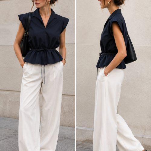 Alternative view of Navy Peplum Blúz