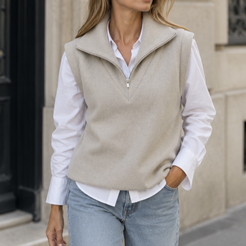 MERINO ZIP VEST – ECRU
