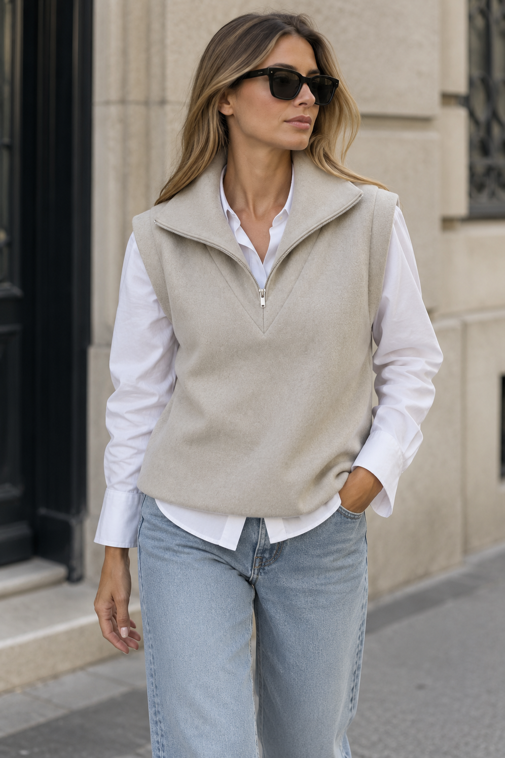 MERINO ZIP VEST – ECRU