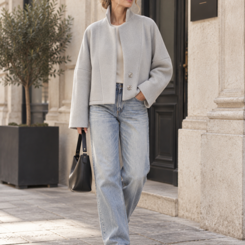 Alternative view of MIRA Merino Jacket – Light Grey/Blue