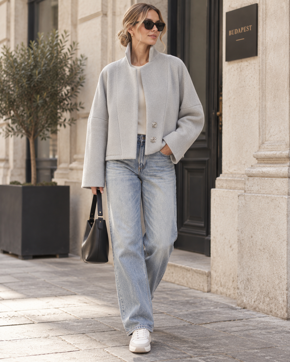 MIRA Merino Jacket – Light Grey/Blue - Image 2
