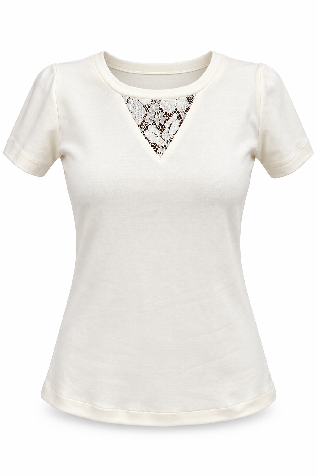 Lace Detail Top – törtfehér csipkebetétes póló - Image 3