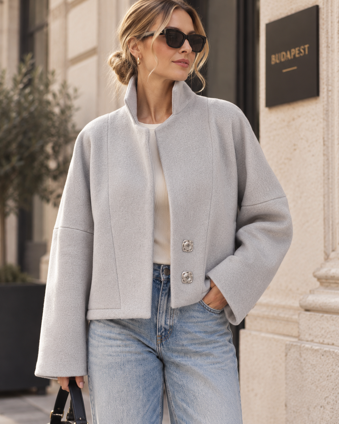 MIRA Merino Jacket – Light Grey/Blue