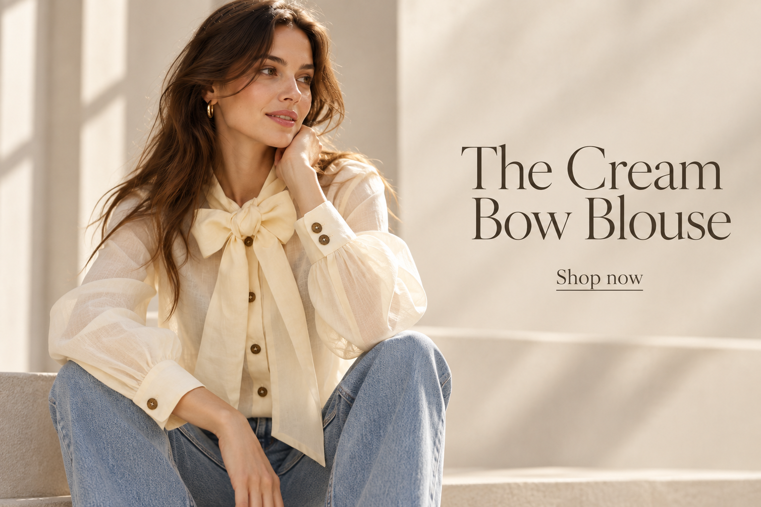 Cream Bow Blouse – krémszínű masnis blúz - Image 2